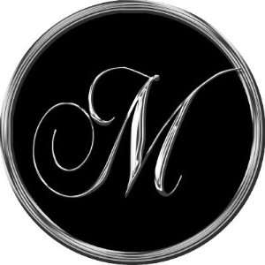  Monogram Letter M Sliver On Black Wedding Seal Round Stickers 