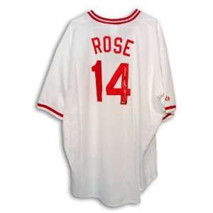 Pete Rose Autographed Cincinnati Reds Majestic White Jersey Inscribed 