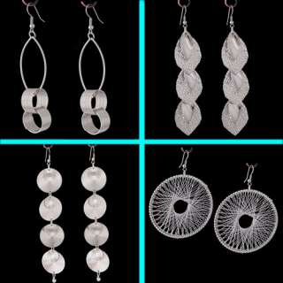 wholesale 4 pairs silver plated chunky multi shaped dangle earrings 