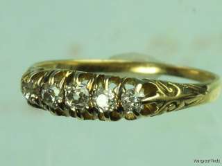 ANTIQUE 1890 14K YELLOW GOLD & MINE CUT DIAMOND ROW RING x  