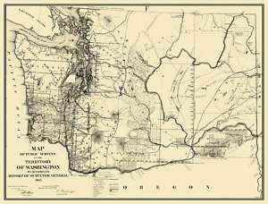 WASHINGTON (WA) TERRITORY PUBLIC SURVEY 1865 MAP MOTP  