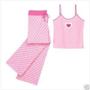 Pink Hearts Cami Loungewear Pajamas Sleep Set MD Medium  