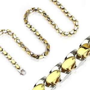   Gold IP Square Links Necklace   Length 24.02 Width 0.37 Jewelry