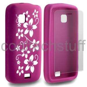 FOR NOKIA C5 03 HOT PINK FLOWER SILICONE GEL SKIN CASE COVER + SCREEN 
