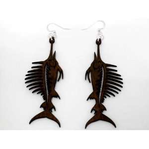  Brown Marlin Swordfish Wooden Earrings GTJ Jewelry