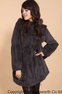 9185 new real fox collar rabbit fur 4 color hood coat/jacket/outwear 