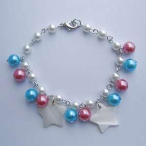  Red White Blue Seashell Pearls Stars Bracelet Jewelry