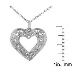 Sterling Silver Filigree Puffy Heart Necklace  