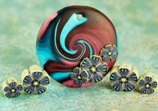 Blue and Burgundy on Translucent Polymer Clay Flower Cane  