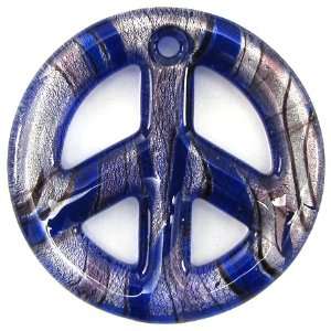 50mm lampwork glass peace sign coin pendant blue 