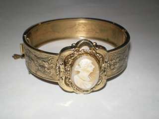 GOLD SHELL CAMEO WOMAN FLORAL MOTIF c1890 RARE Bracelet  