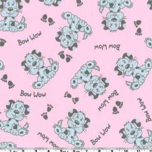  44 Wide Flannel Bow Wow Puppy Pink Fabric By The Yard 