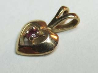 Vintage 10K Solid Y Gold Tiny Ruby Heart Pendant for Necklace  