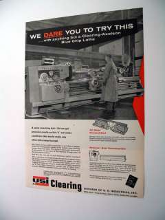 Clearing Axelson Blue Chip Lathe 1959 print Ad  