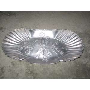   Hand Wrought Hammered Aluminum Bread Tray W/ Roses 