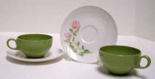 Sets of OD Onedia Deluxe Cups & Saucers Melmac Melamine Green Pink 