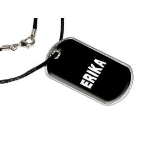  Erika   Name Military Dog Tag Black Satin Cord Necklace 