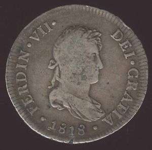 PERU LIMA BEAUTY SACRCE 2 REALES 1818 COIN LOOK  