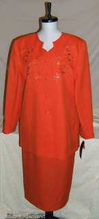 KRISTY STUART Melon Orange Skirt Suit Misses Size 12  
