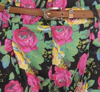 NEW WOMENS LADIES FLORAL PRINT BELTED SAFARI STYLE TROUSER JEANS UK 