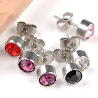   Crystal Stainless Steel Round Silvery Men Women Ear Studs GIFT  