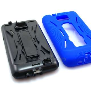 Blue Kickstand Double Layer Hard Case Gel Cover For Samsung Galaxy S2 