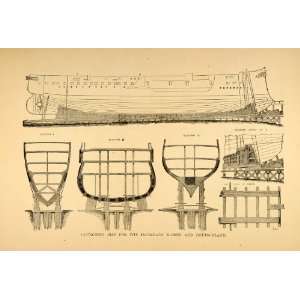  1877 Antique Print Launching Slip Ironclad Ship Kaiser 