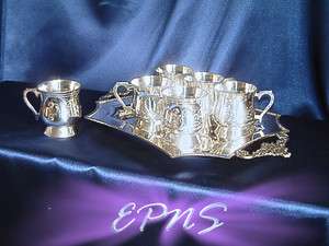 Set of 6 EPNS Floral Pattern Silver Plate Trophies/Cups & Platter/Tray 