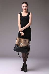 0364 Rabbit Fur and Fake Leather Fashion hand and shoulder bag  