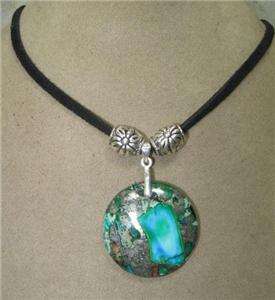 PRETTY PYRITE IN TURQUOISE STONE PENDANT MEASURES 40MM FROM THE TOP OF 