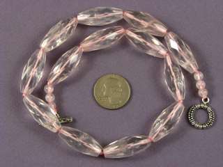 Necklace Rose Pink Quartz Huge 30mm Facet Oval Beads  