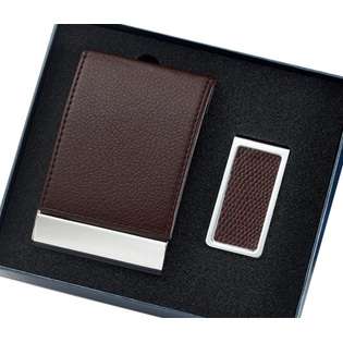   Card Holder with Matching Money Clip in Gift Box   Brown 