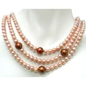  Sterling Silver 3 row Pink Freshwater Pearl Necklace