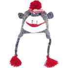 Unknown Adult Size Gray Sock Monkey Knit Hat with Poly Fleece Lining