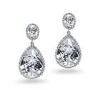 Bling Jewelry Silver Tone Vintage Pear Oval Diamond CZ Bridal Earrings 