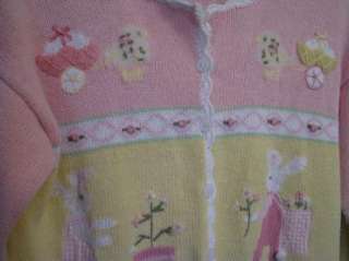HARTSTRINGS Easter Cardigan Sweater BUNNIES/EGGS/CHICKS  