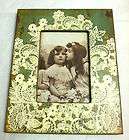 GREEN AND WHITE LACE ANTIQUED PICTURE FRAME TREASURED MEMORIES BY GANZ