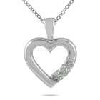szul Three Stone Diamond Heart Pendant in 10K White Gold