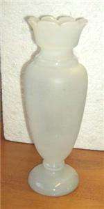 Antique hand painted opaque white glass vase flowers  