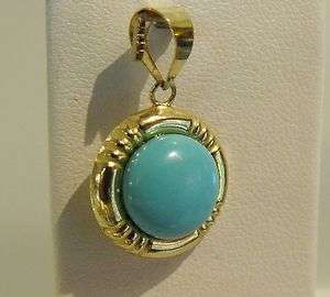   GOLD TURQUOISE WARD OFF EVIL GOOD LUCK CHARM PENDANT 1.6gr  