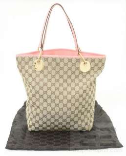 Gucci Brown Monogram Canvas & Pink Leather Trim Tote Bag  