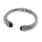   Silver Round Diamond Accent Cuff Bangle with Black Enamel Ends