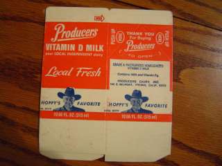 Hopalong Cassidy, Producers Vitamin D Milk Carton 10 oz  