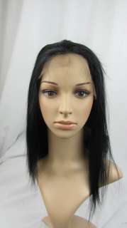 100% Human Hair 1# Full Lace Wig 12inch Yaki Straight  