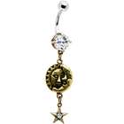 Body Candy Antique Gold Celestial Sun Moon and Star Belly Ring