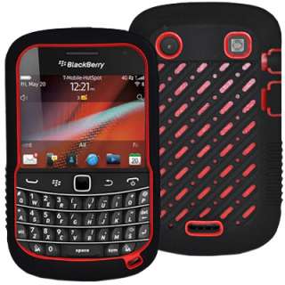 Black Red Hybrid Silicone Rubberized Cover Case for Blackberry 9900 