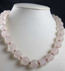 Antique Chinese Carved Rose Quartz Bead Necklace Choker TLC  