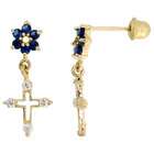 Sabrina Silver 14k Yellow Gold 11/16 (18mm) tall Flower & Cross 