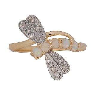   and Diamond Dragonfly Ring. 10K Yellow Gold  Jewelry Gemstones Rings