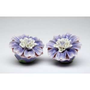  Identical Pair of Blue and Purple Dahlia Salt and Pepper 